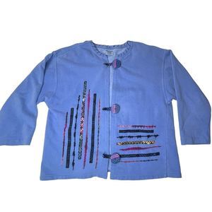 Comfort Colors Sweatshirt Cardigan Womens M Purple Buttons Cottage Core Applique